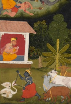 'Krishna Asks for Sweets' Canvas Cloth Print, c.1705