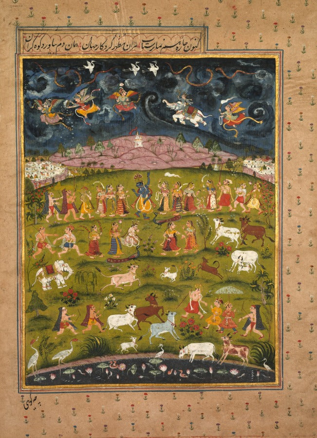 'Krishna Lifting Mount Govardhan' Canvas Cloth Print, c.1700