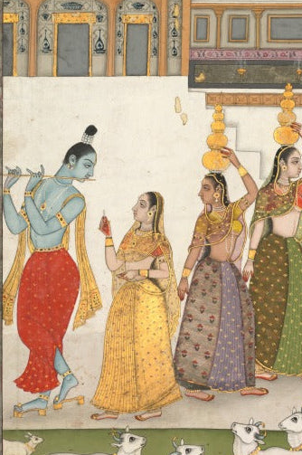 'Gujari Ragini — Krishna with Gopis Playing the Flute' Canvas Cloth Print, c.1750