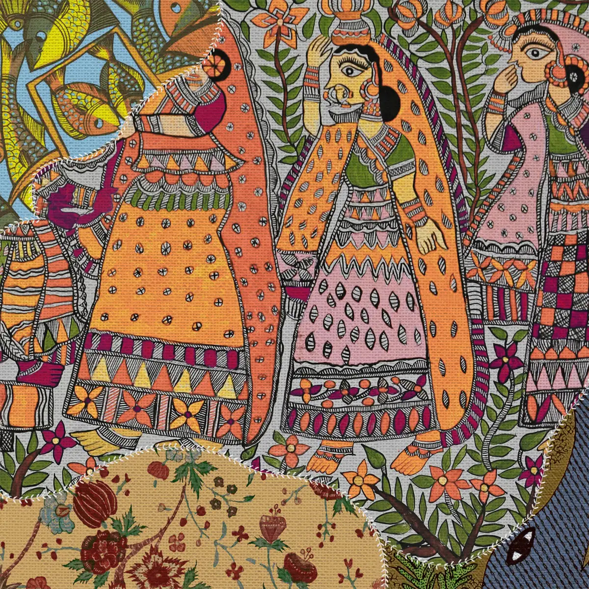 Vibrant fabric style wall design created with detailed patterns and flowing texture for elegant interiors