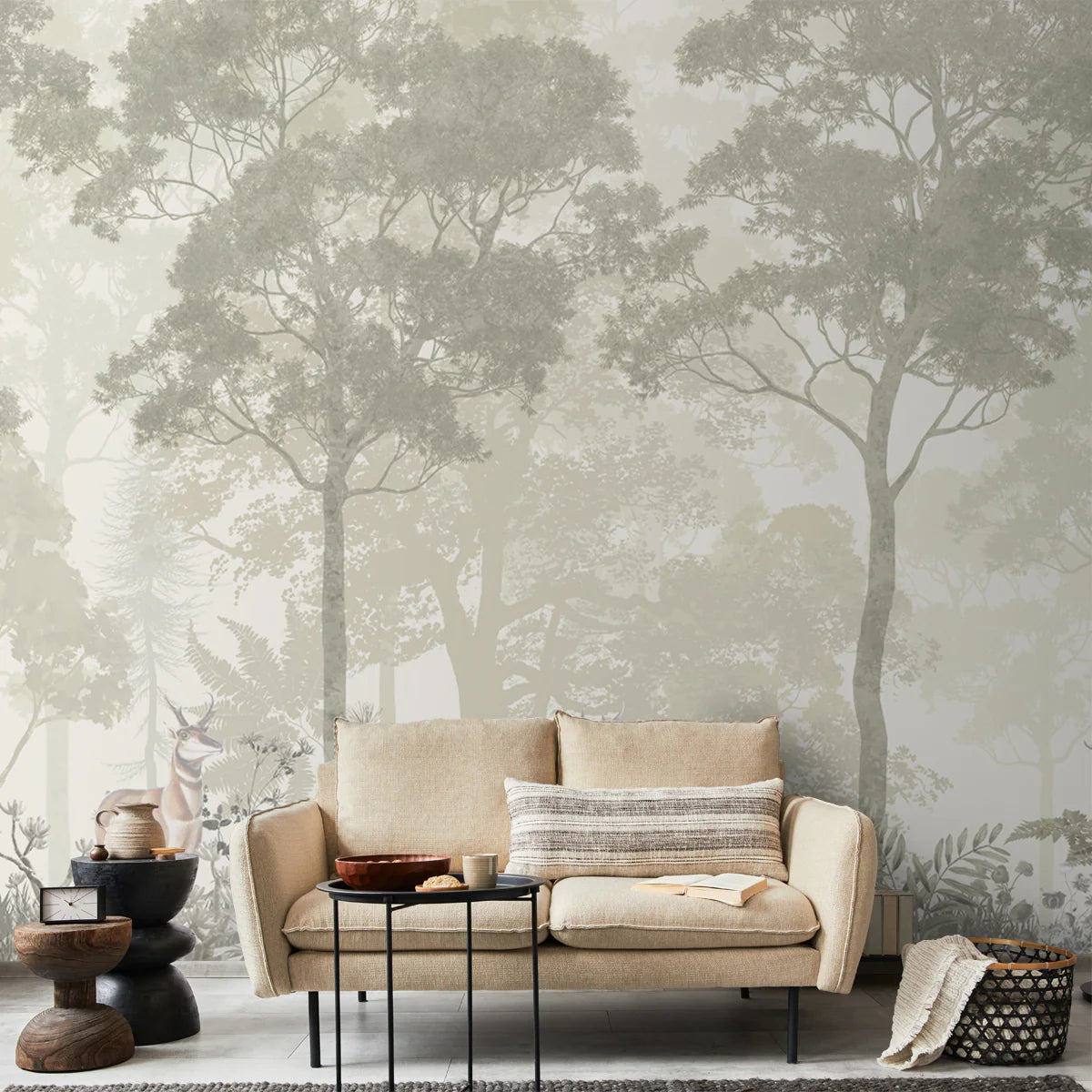 Ethereal Forest Vruksha wallpaper - Customized mystic forest wallpaper with deer for living room