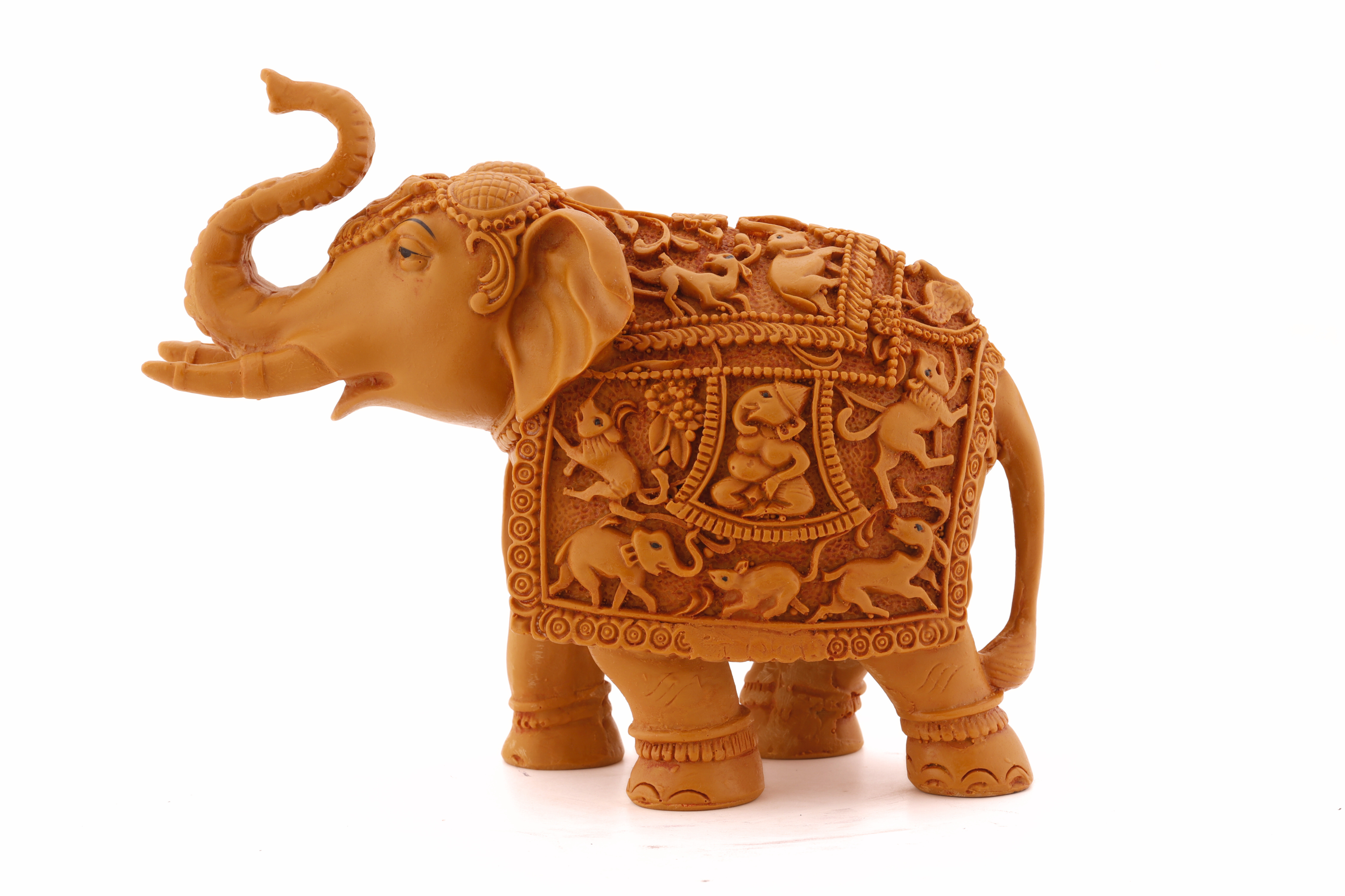 Royal style wooden elephant décor sculpture showcasing traditional craftsmanship and timeless decorative appeal