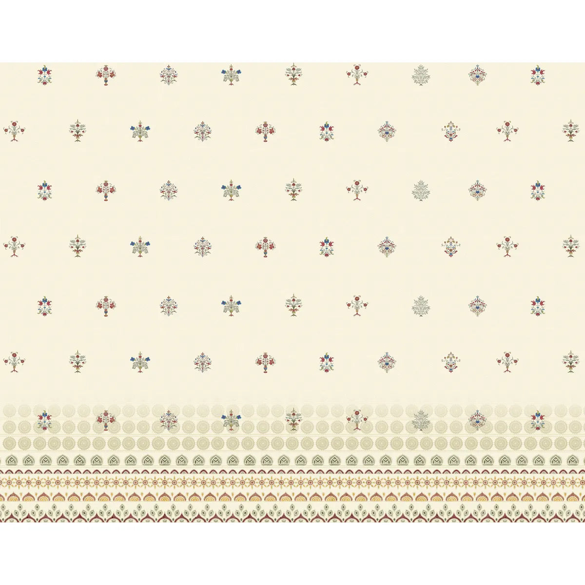 Elegant yellow Indian wallpaper with repeating motifs and decorative borders, ideal for accent walls and refined heritage-style home décor.