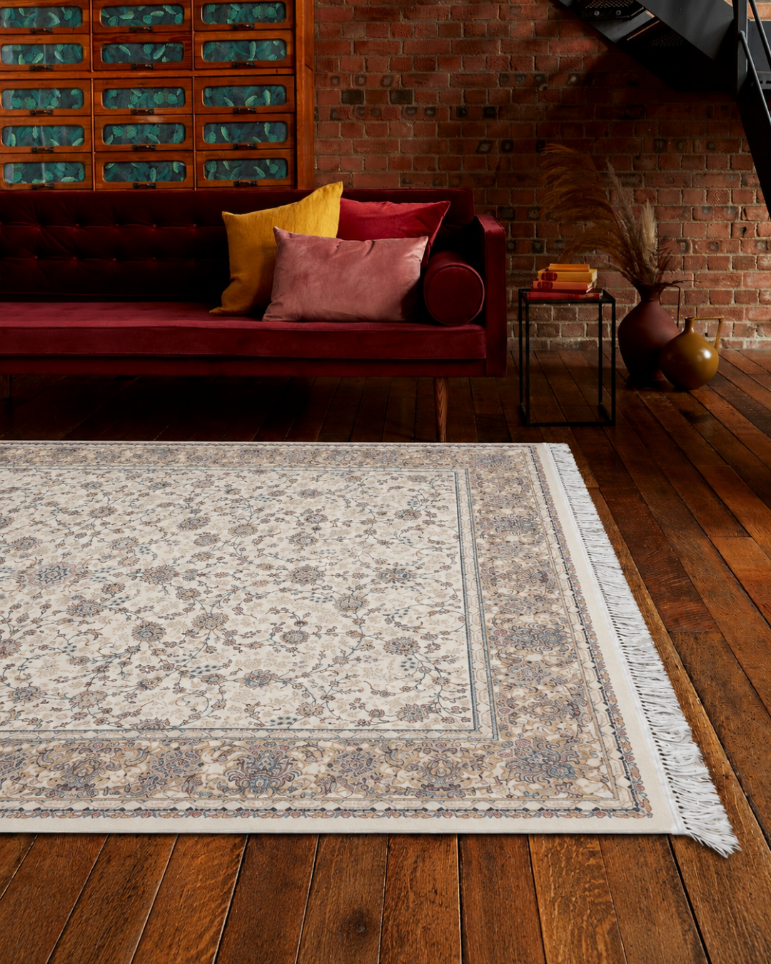 Tarang Silk & Wool Blend Carpet – Blue Wave Botanical Stripe