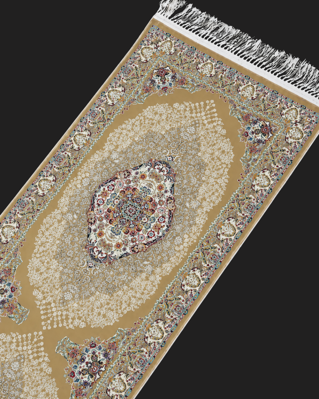 Gulfam Silk & Wool Blend Carpet Runner – Emerald Ivory Medallion Allover