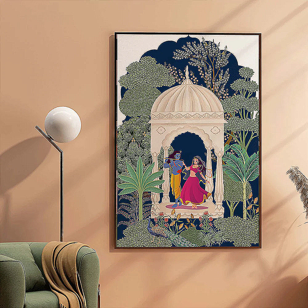 Pichwai Print- Radha and Krishna at the Gazebo