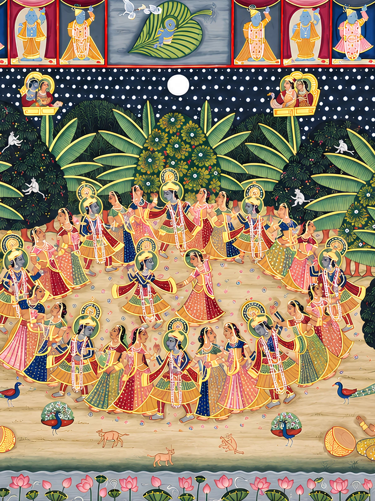 Handpainted – Pichwai – Raas Leela in the Moonlit Grove
