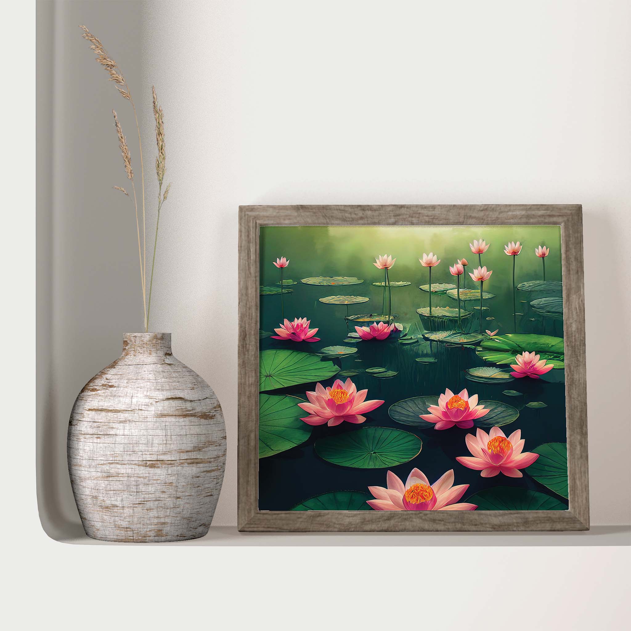 Vibrant Lotuses in a Pond Painting
