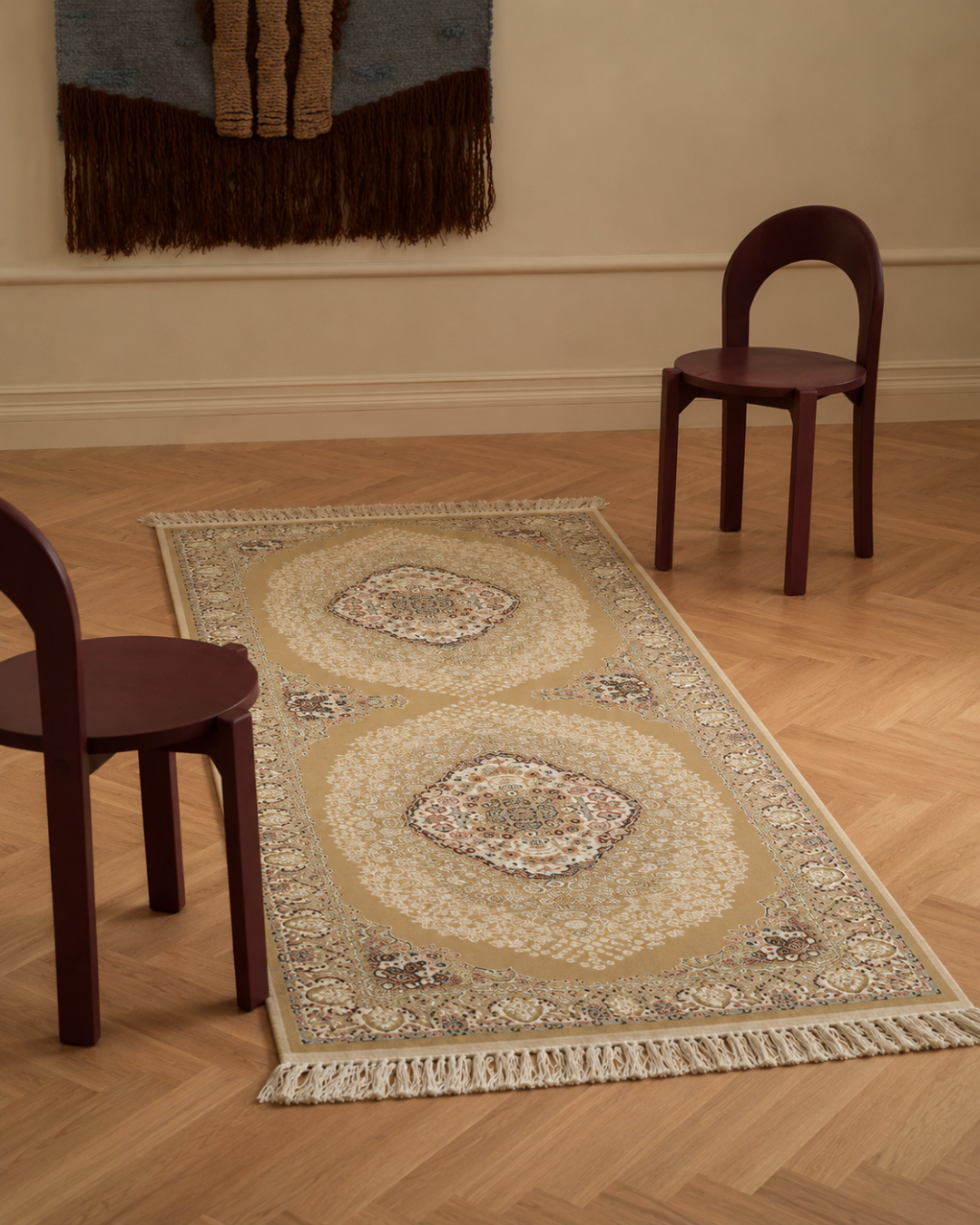 Gulfam Silk & Wool Blend Carpet Runner – Emerald Ivory Medallion Allover
