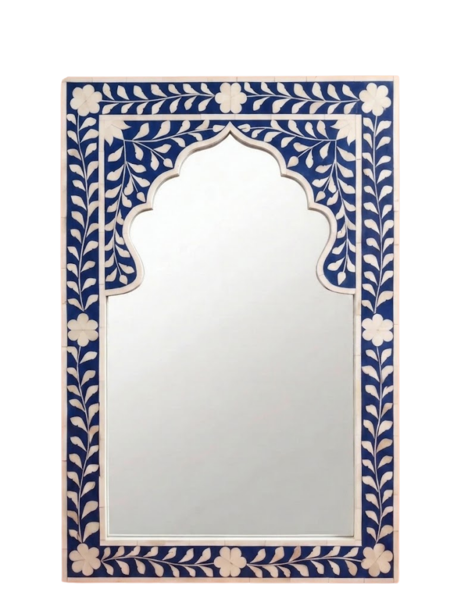 Mughal Bloom Bone Inlay Arched Mirror