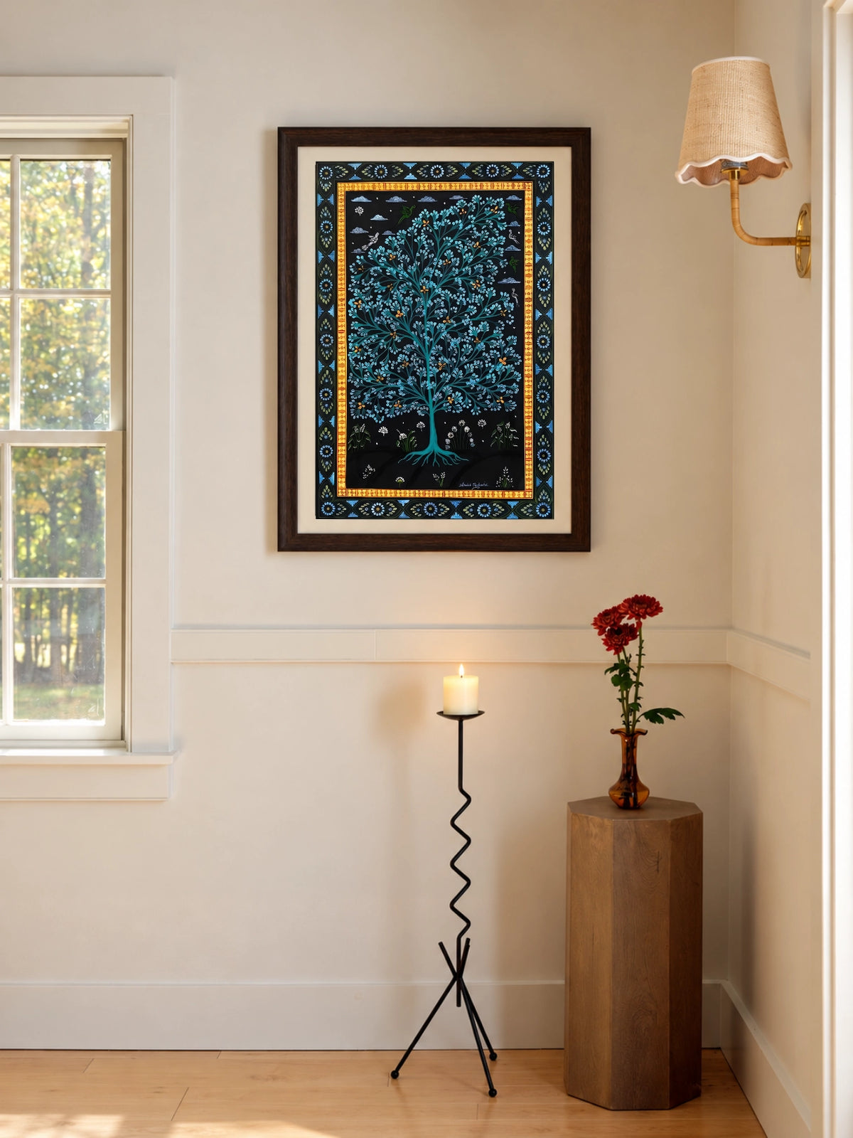Handpainted – Tree of Life in Teal at Night