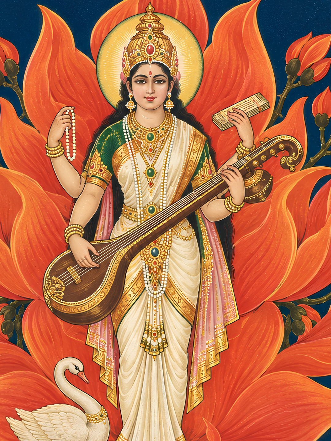 Art Print – “Vagdevi”: Goddess Saraswati with Veena and Swan