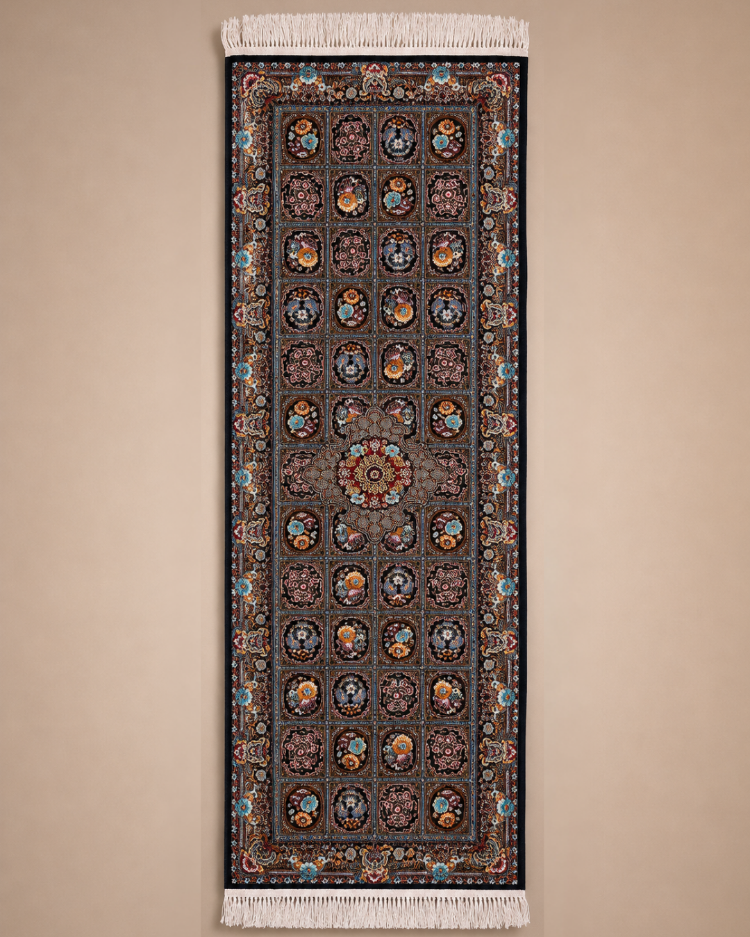 Raagini Silk & Wool Blend Carpet – Ivory Rose Border Runner