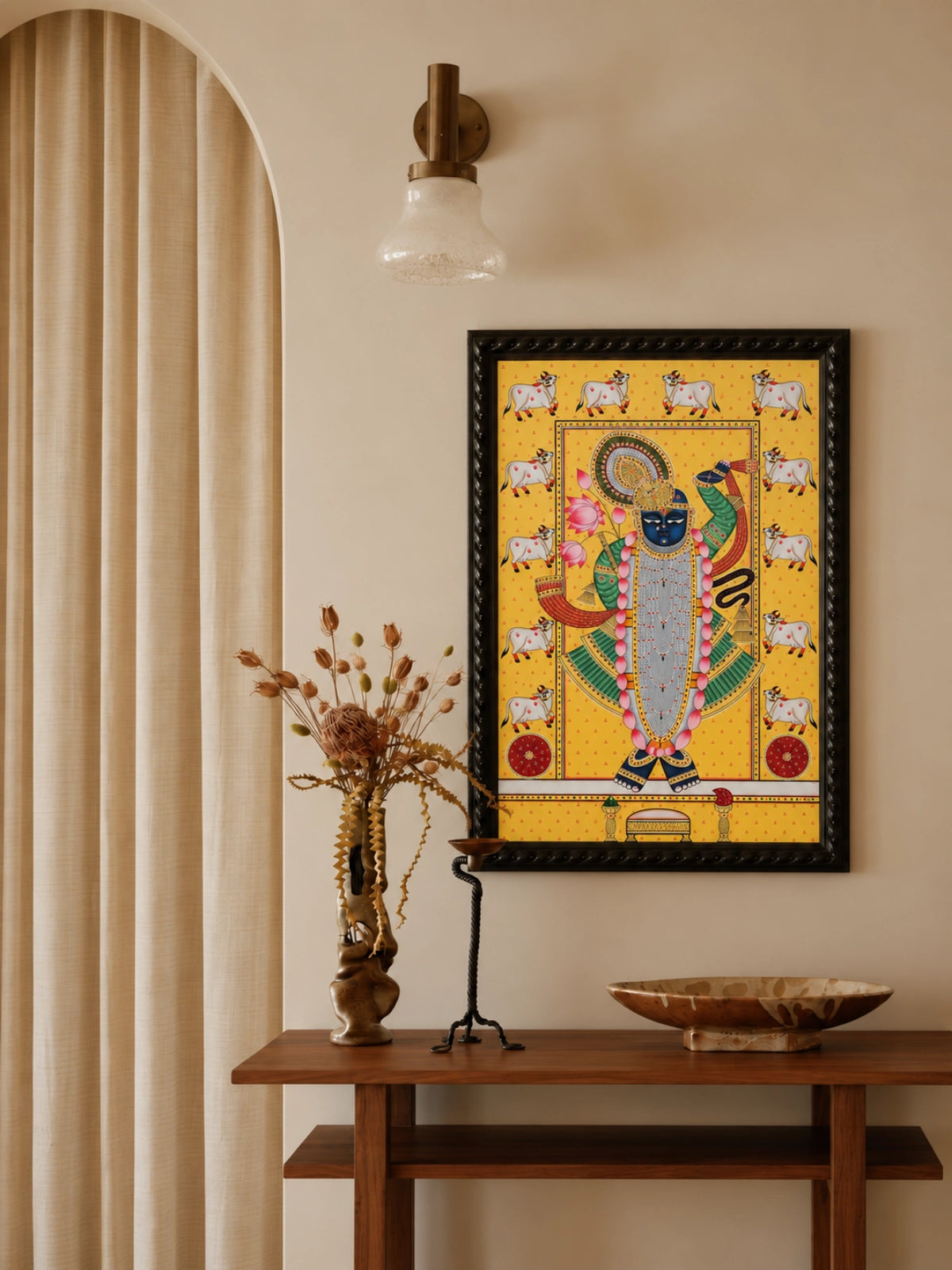 Handpainted – Pichwai – Shrinathji in Marigold Yellow