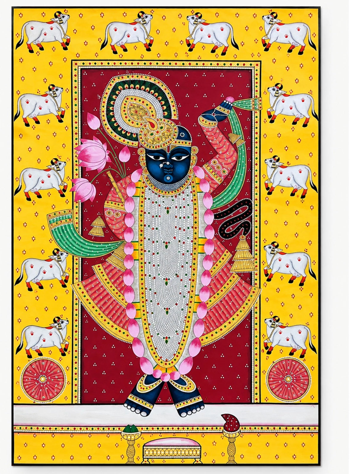 Handpainted – Pichwai – Shrinathji in Garnet and Gold