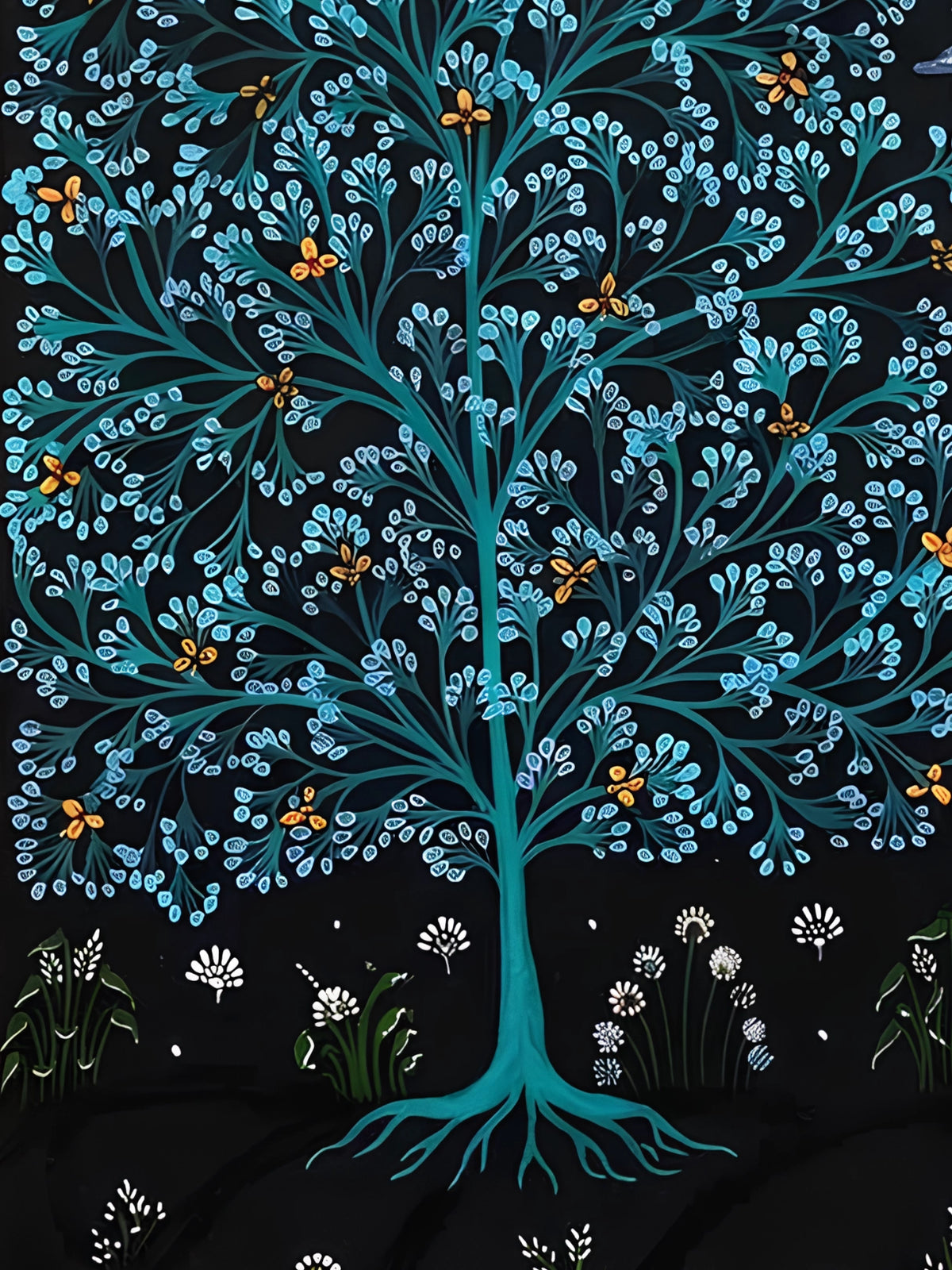 Handpainted – Tree of Life in Teal at Night