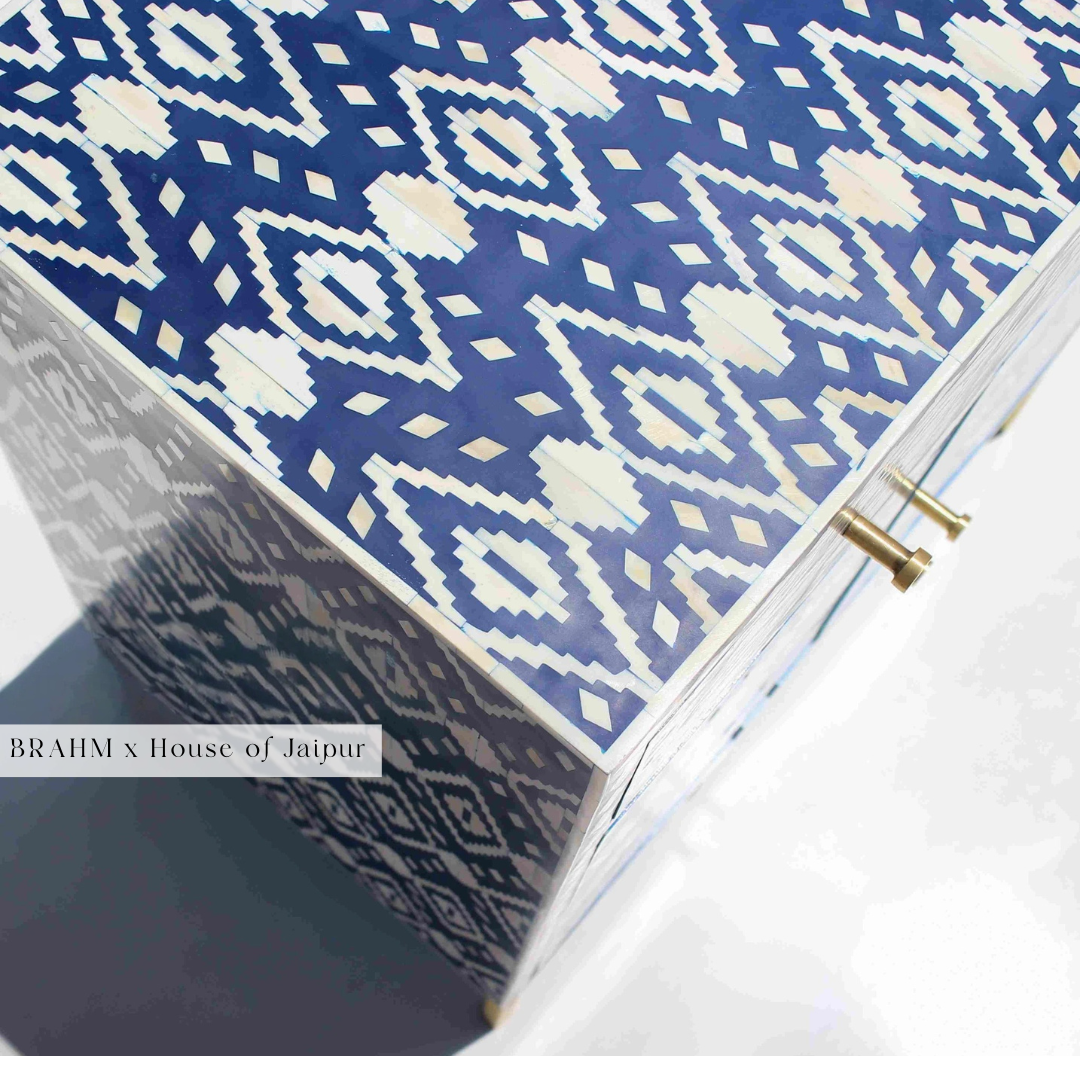Blue Ikat Bone Inlay Cabinet