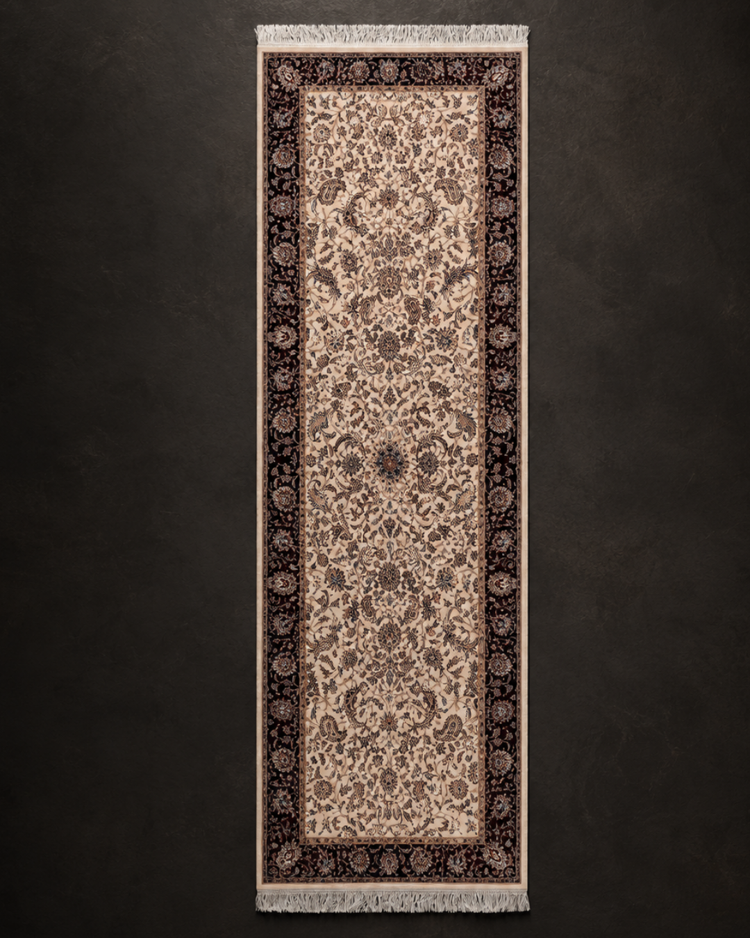 Jilwa Silk & Wool Blend Carpet Runner – Midnight Gold Medallion