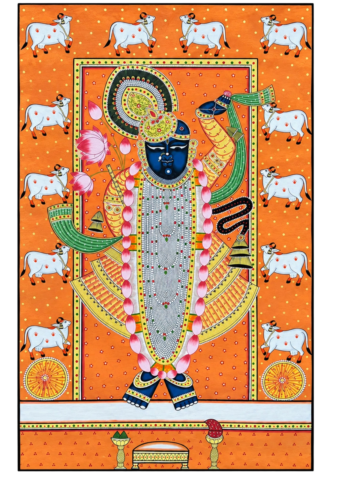Handpainted – Pichwai – Shrinathji in Saffron Orange