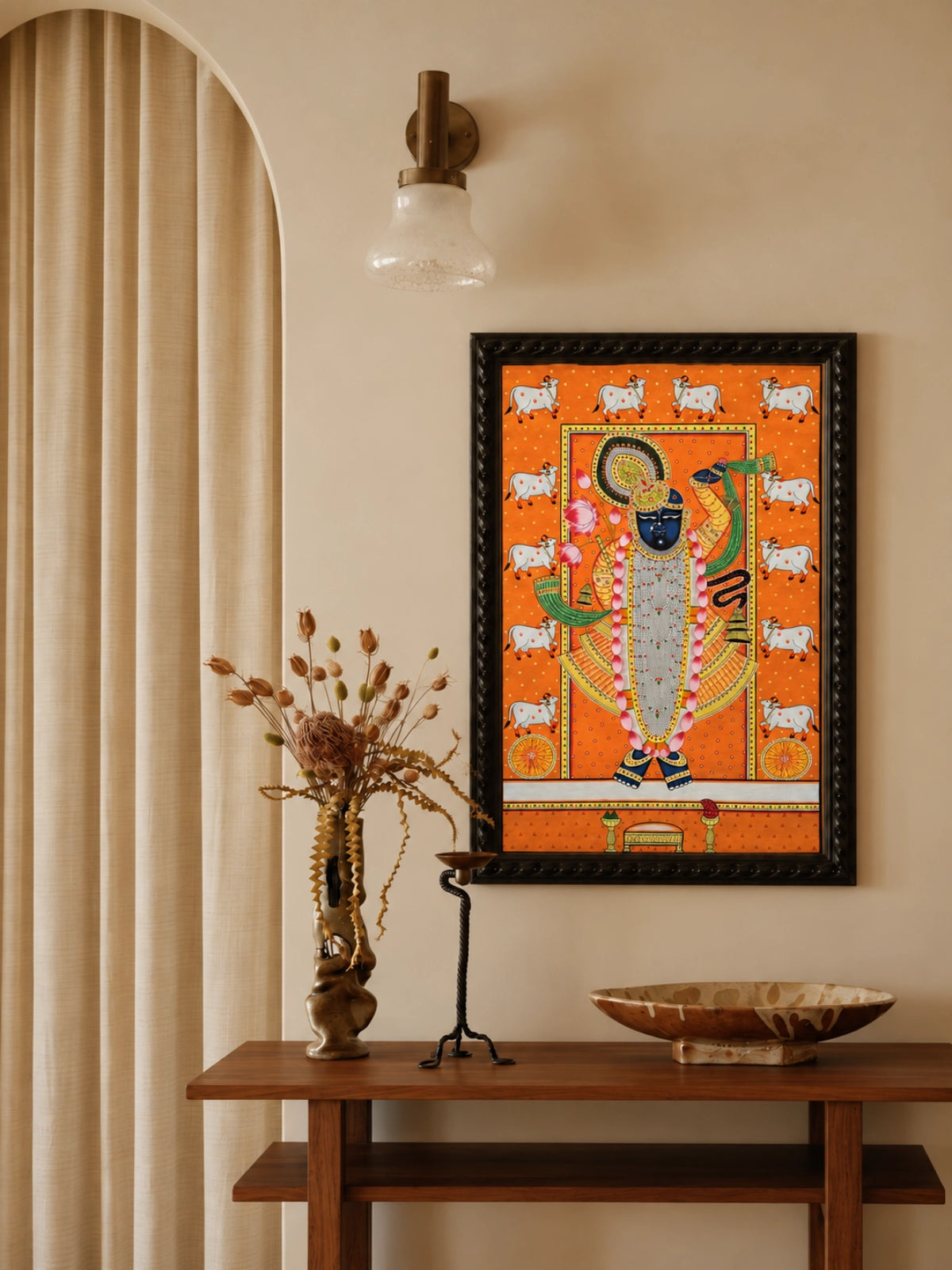 Handpainted – Pichwai – Shrinathji in Saffron Orange