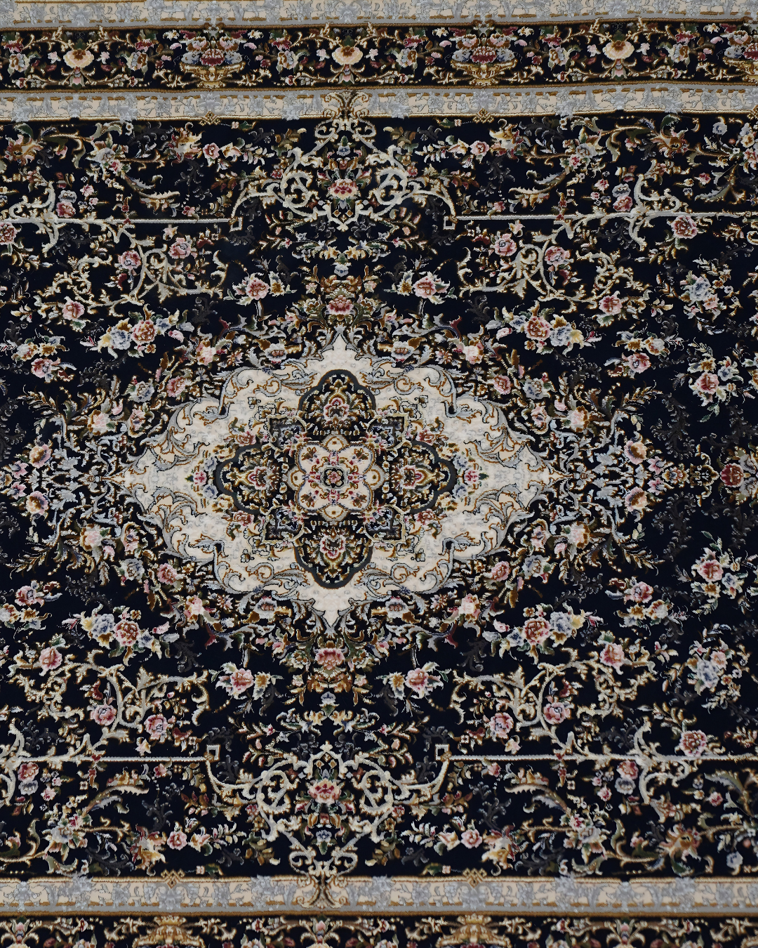 Shabhrang Silk & Wool Blend Carpet – Midnight Diamond Medallion