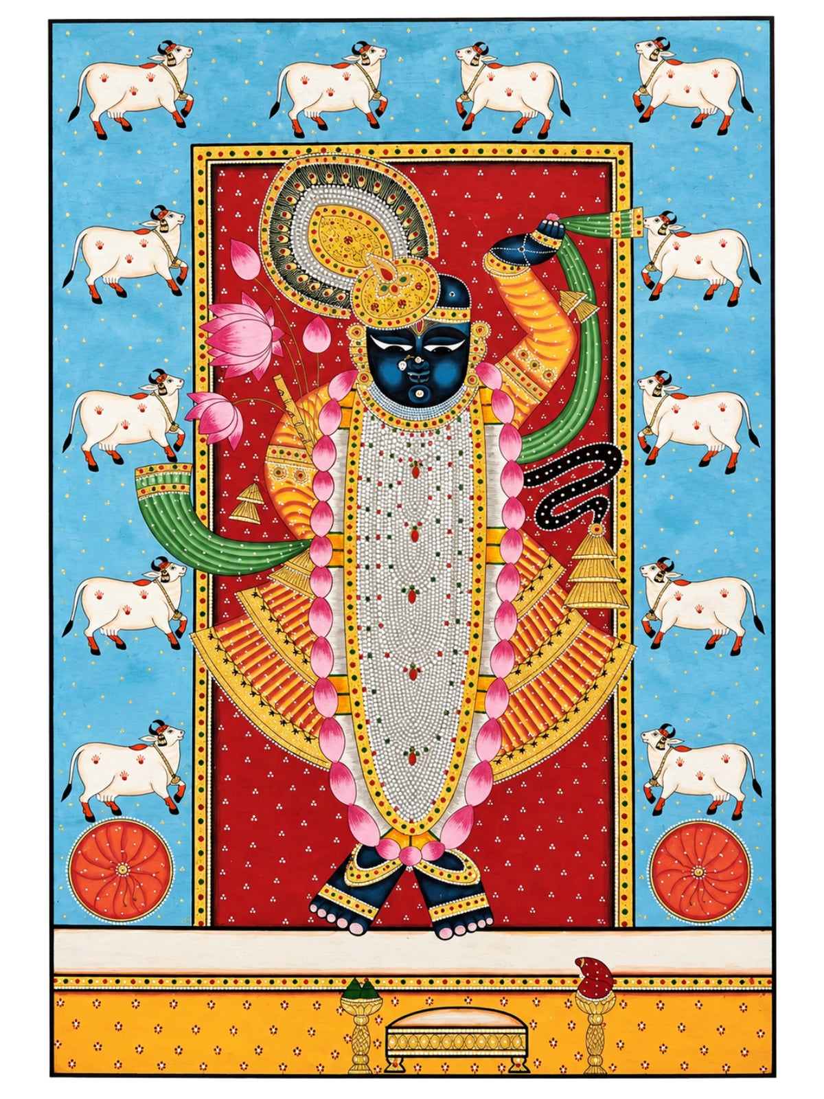 Handpainted – Pichwai – Shrinathji Against the Red Niche