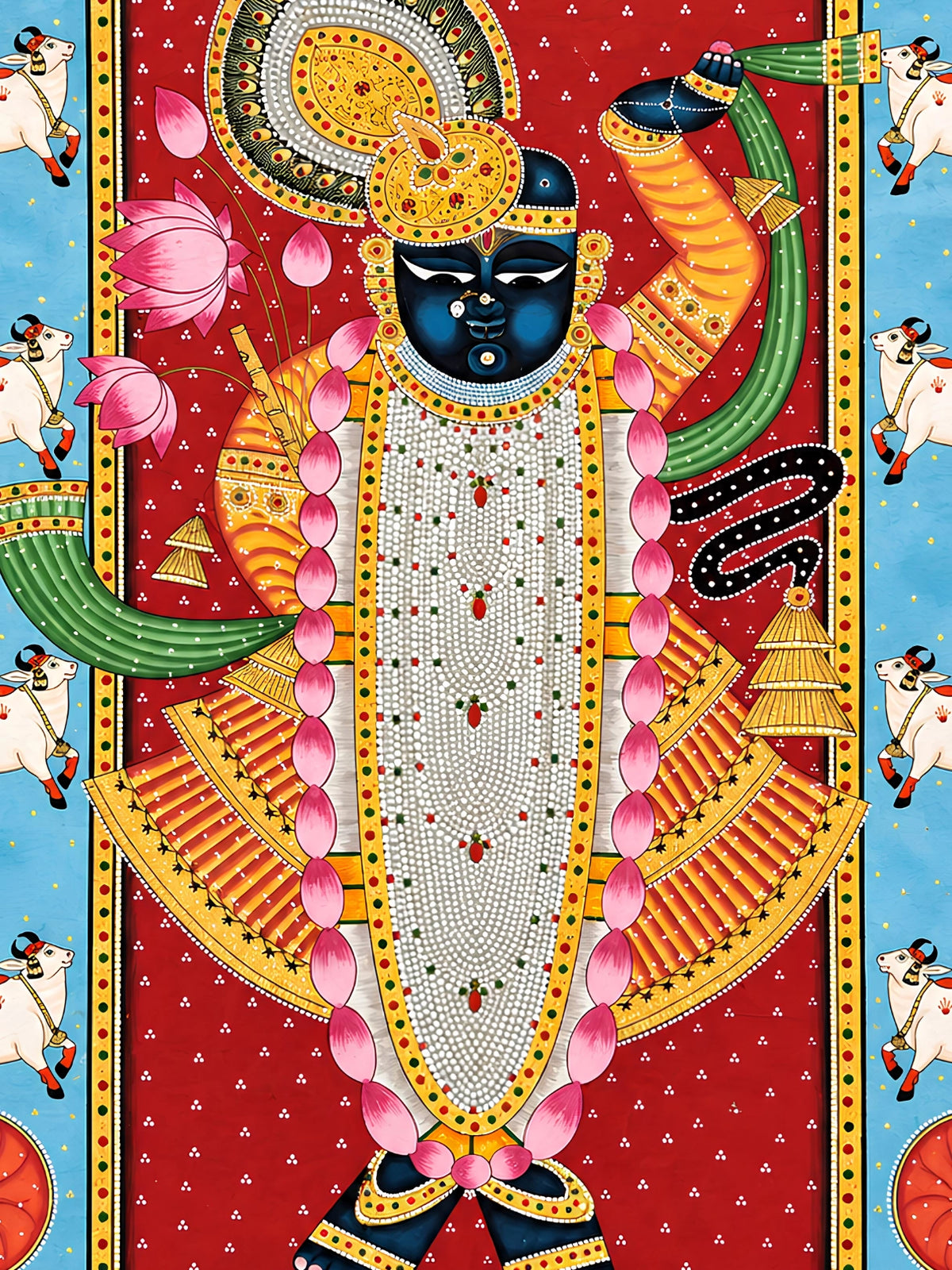 Handpainted – Pichwai – Shrinathji Against the Red Niche