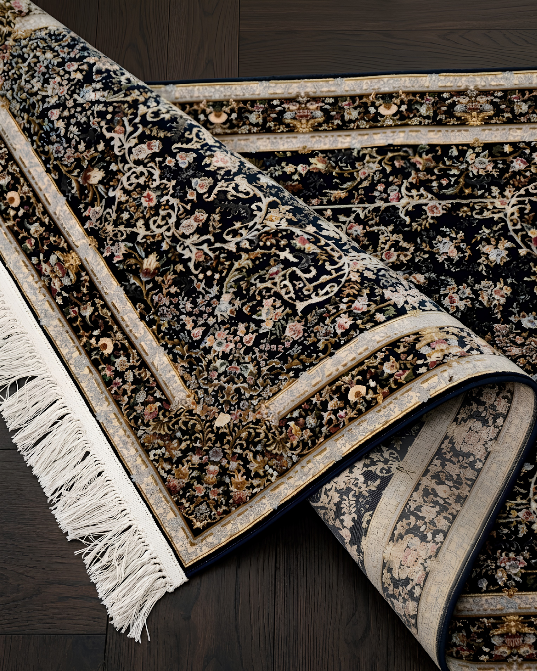 Shabhrang Silk & Wool Blend Carpet – Midnight Diamond Medallion