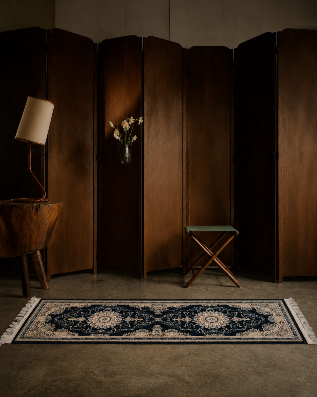 Mahtab Silk & Wool Blend Carpet – Midnight Double Medallion Runner