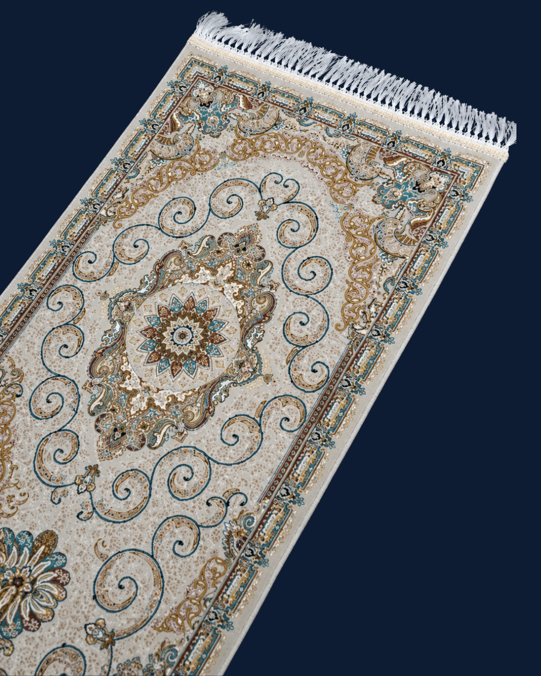 Sehar Silk & Wool Blend Carpet – Teal Rust Medallion Arabesque Runner