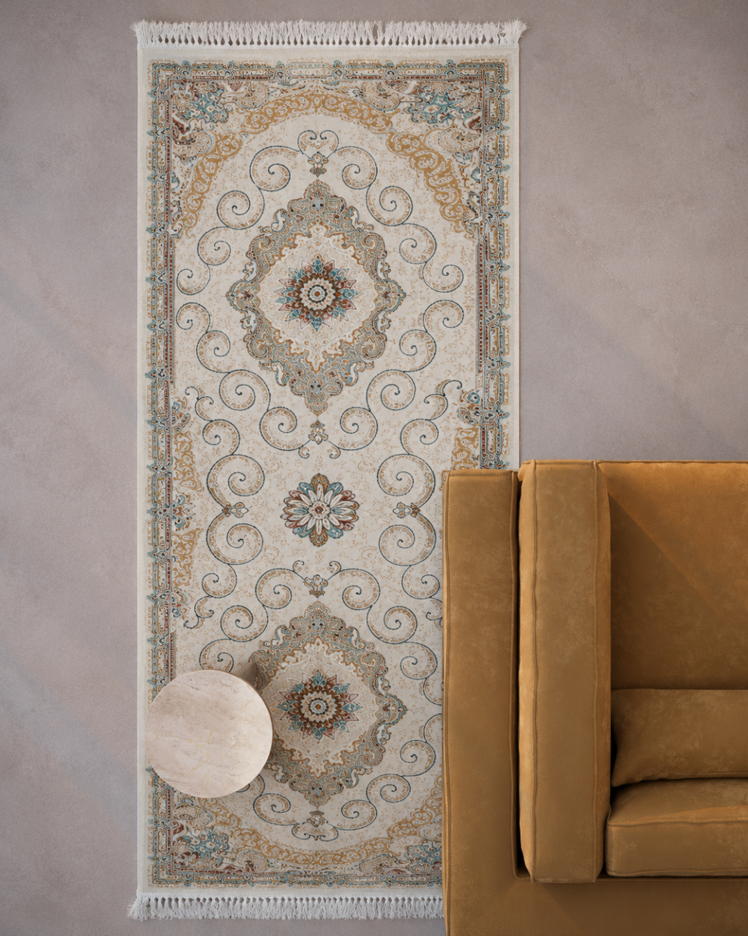 Sehar Silk & Wool Blend Carpet – Teal Rust Medallion Arabesque Runner