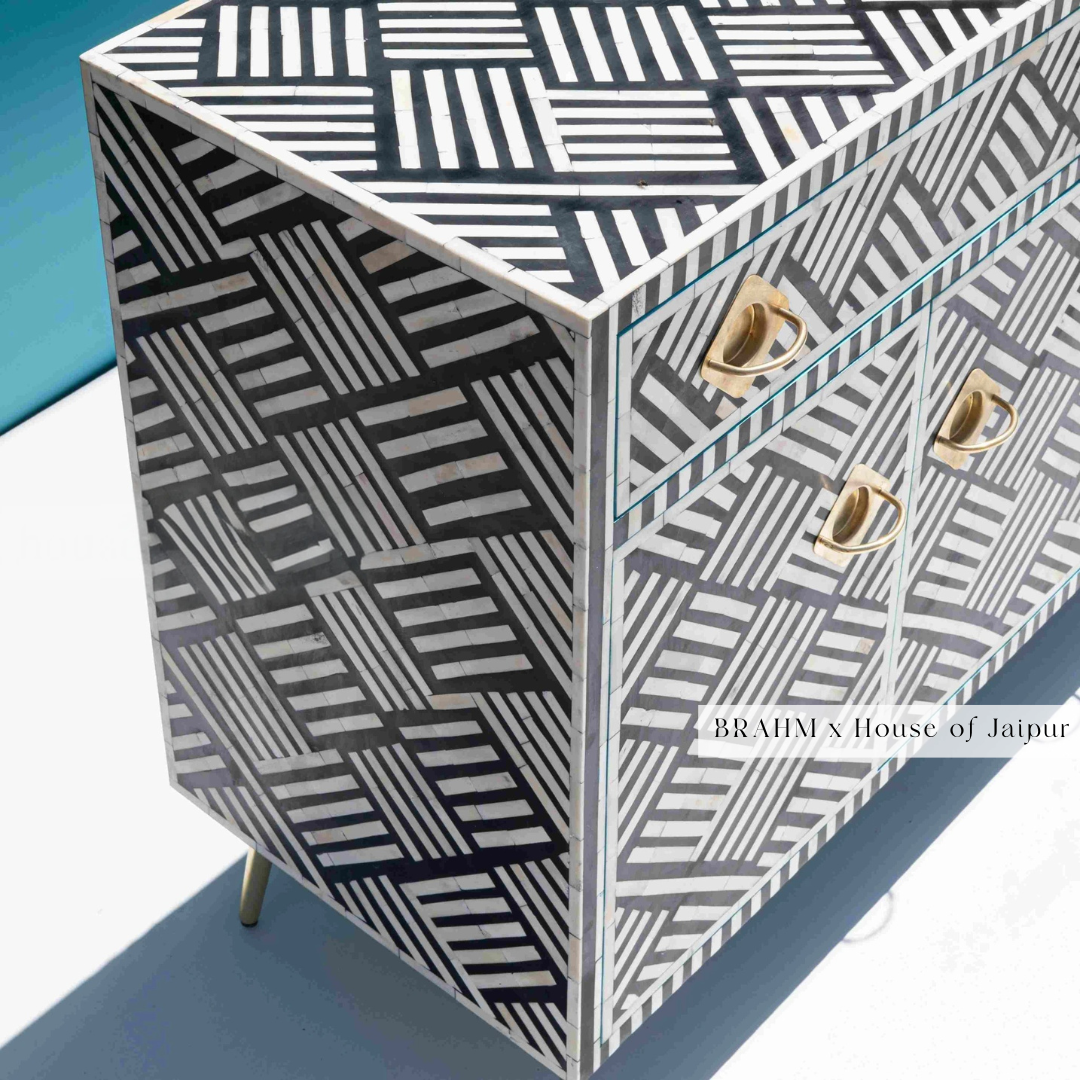 Black & White Bone Inlay Media Console