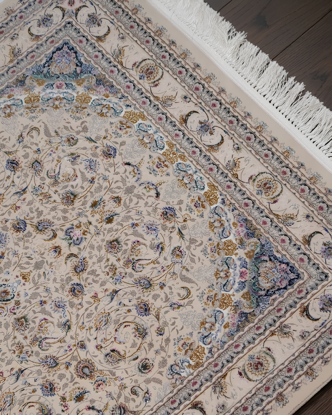 Baghban Silk & Wool Blend Carpet – Blue Amber Botanical Allover