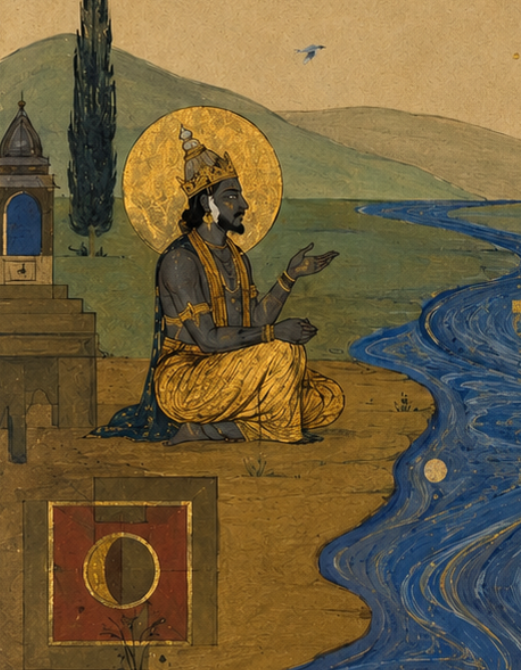 'Tirtha' Yama and Yamuna at the Sacred River — Canvas Cloth Print