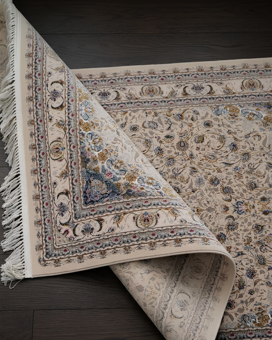 Baghban Silk & Wool Blend Carpet – Blue Amber Botanical Allover