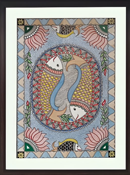 Echo of the River: Sacred Fish - Madhubani Painting