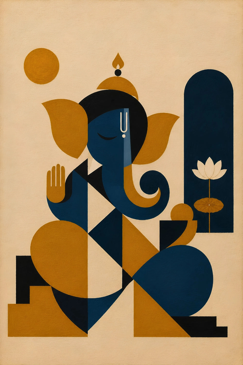 Handpainted – Indo-Bauhaus – “Abhaya Ganapati”: Ganesha in Blessing