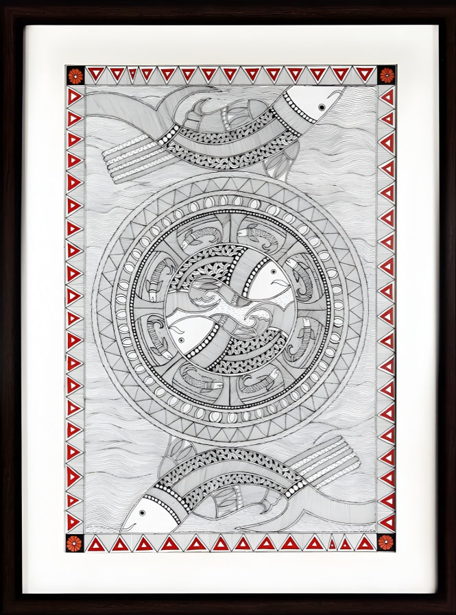 Matsya Chakra: The Circle of Continuity - Madhubani Painting