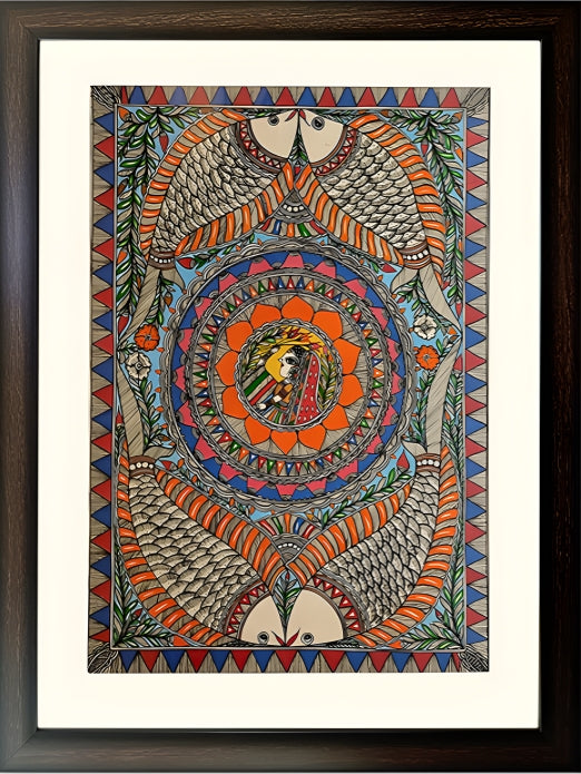 Fertility & Flow: Women with Four Fishes - Madhubani Painting