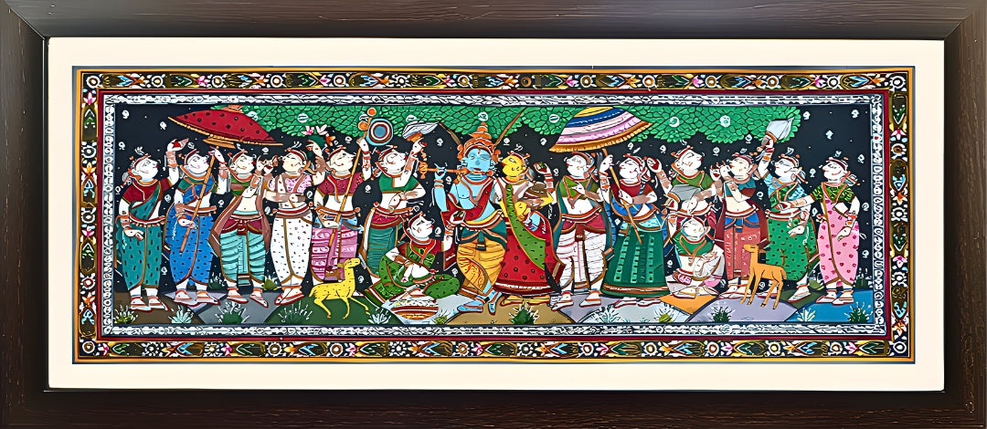 Divine Rasaleela: Radha Krishna with Gopikas – Orissa Pattachitra Painting