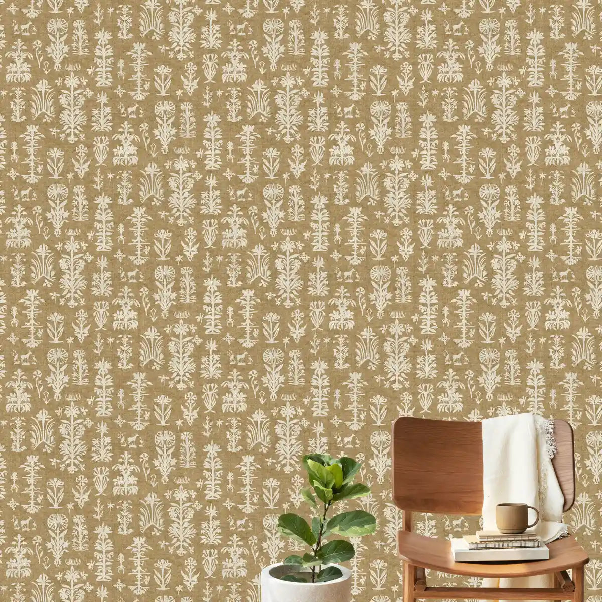 Serene Abstract Mood Mustard Color Room Wallcovering