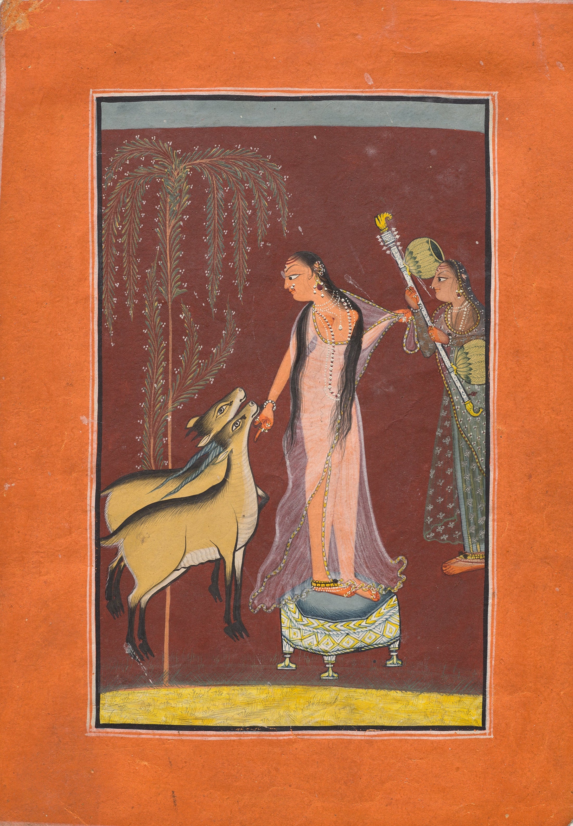 'Heroine with Attendant and a Pair of Deer' Print, c.1715