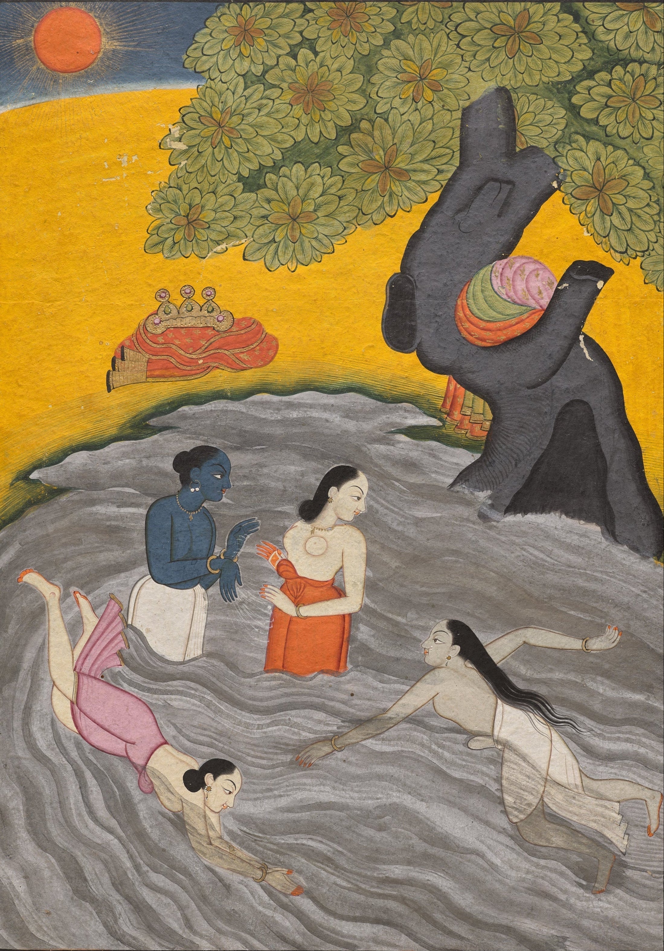 'Krishna Playing with the Gopis in the Yamuna' Canvas Cloth Print, c.1770