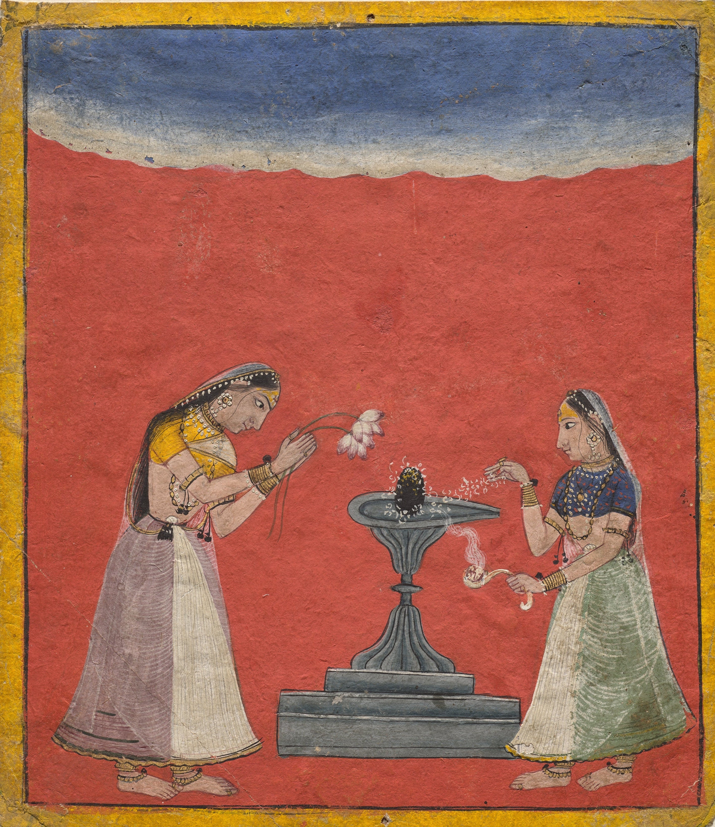 'Devagandhari Ragini: Women Worshipping a Shiva Linga' Print, c.1700