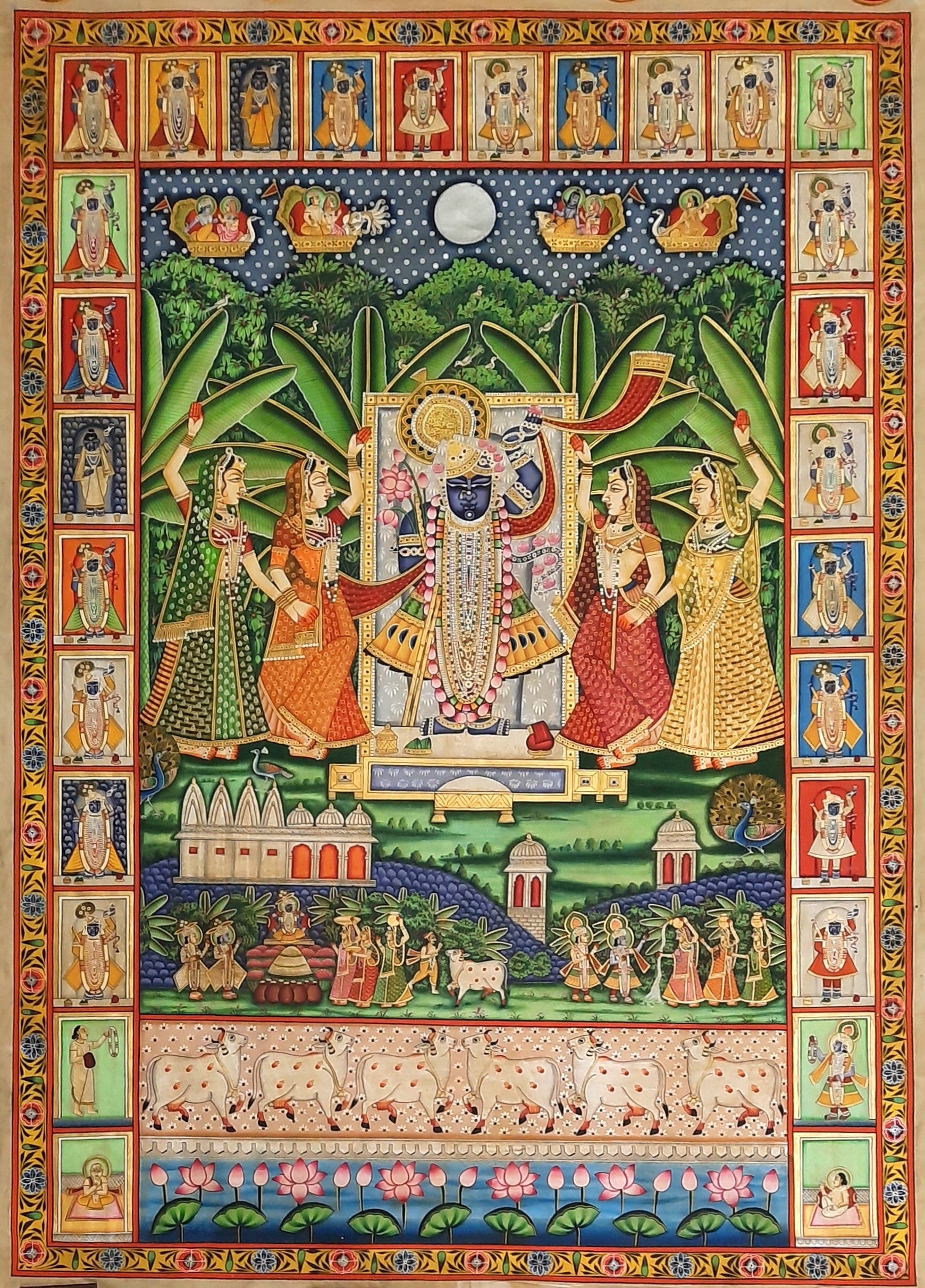 Lord 'Shrinathji Sharad Purnima' Painting (24k Gold)