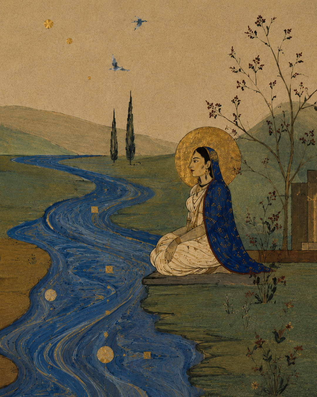 Tirtha — Yama and Yamuna at the Sacred River, Canvas Cloth Print