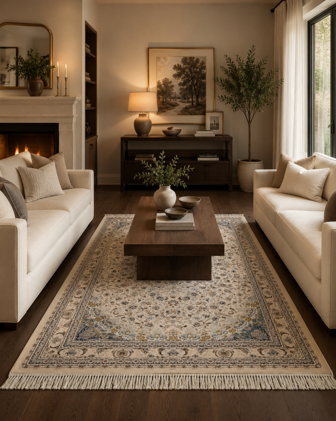 Baghban Silk & Wool Blend Carpet – Blue Amber Botanical Allover