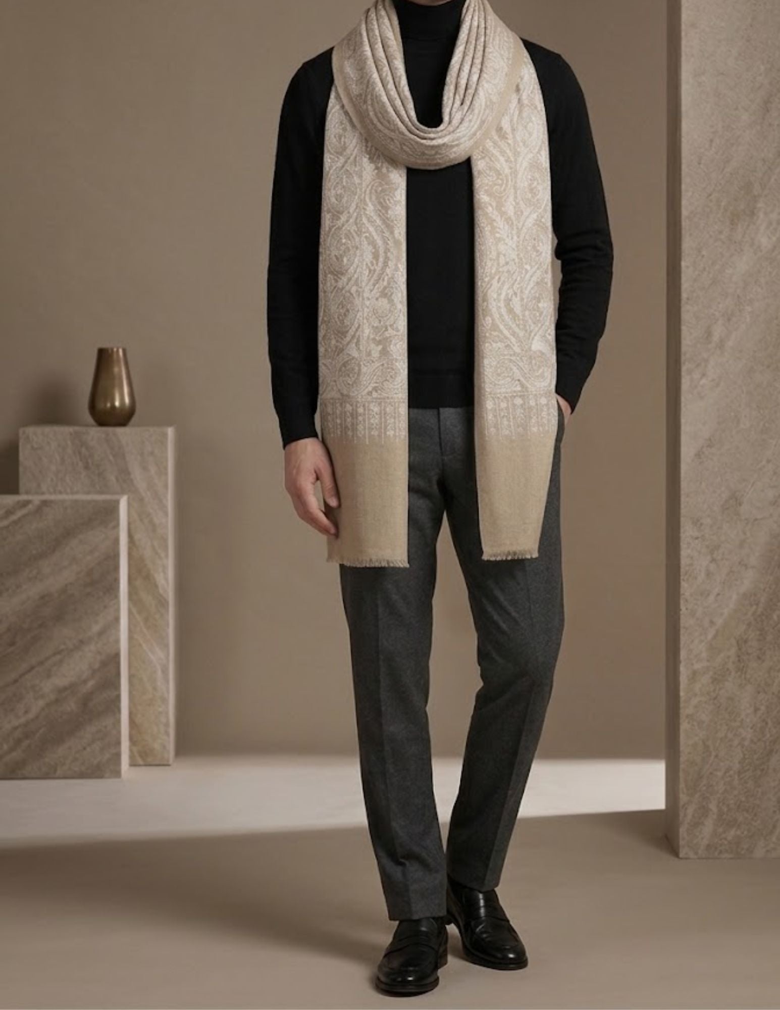 Ivory Sozni stole draped across both shoulders.