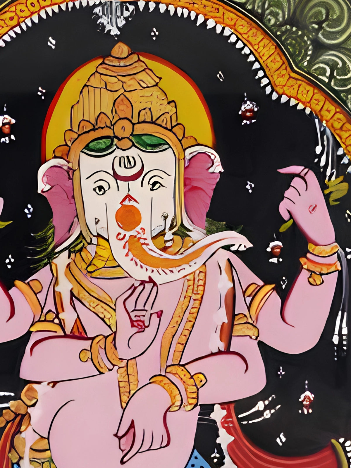 Handpainted – Pattachitra – Dancing Ganesha in Rose and Saffron