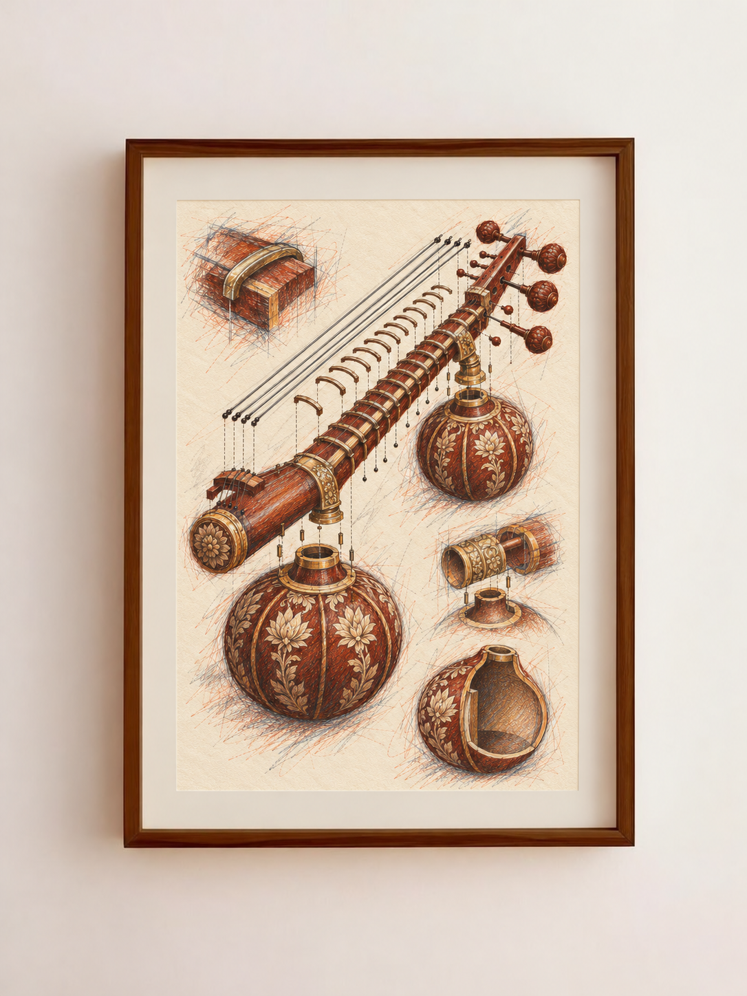 Classical Instrument Art Print – Tanpura, The Gourd Laid Open